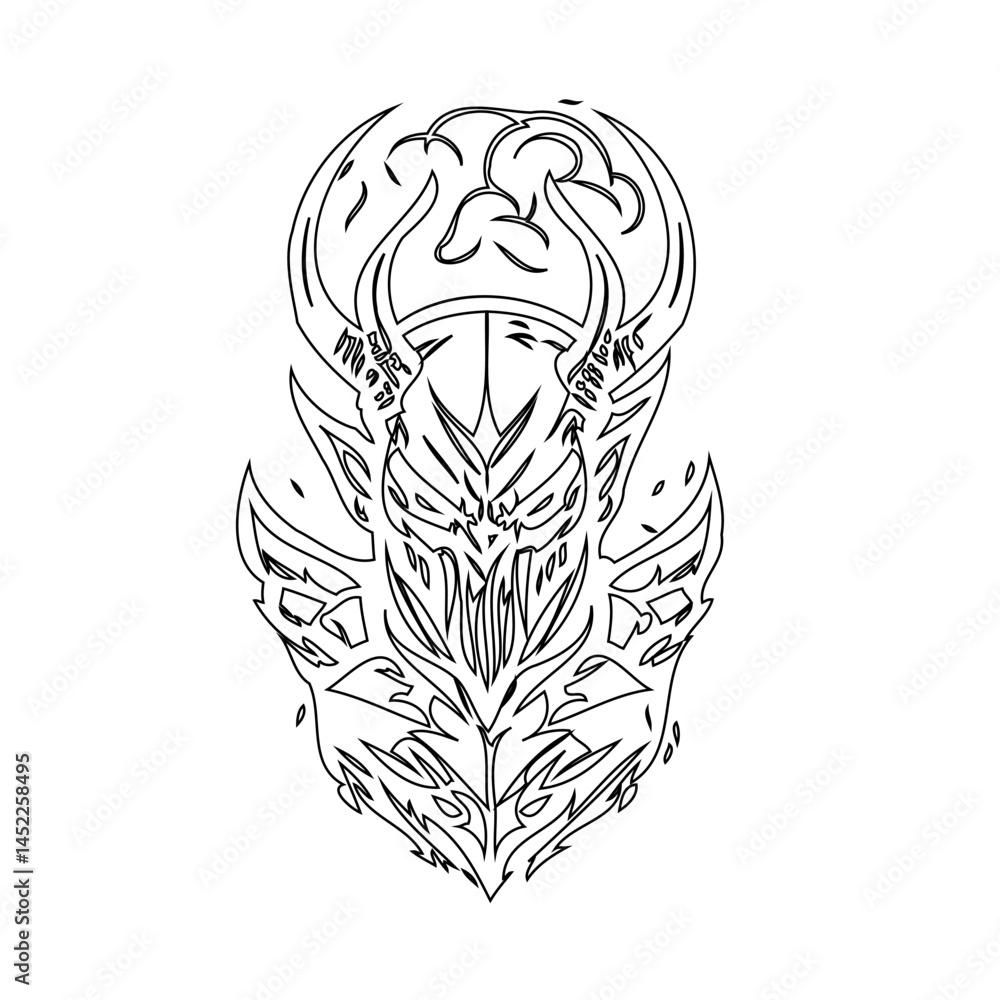 Fototapeta premium Abstract stylized warrior mask with horns, ornate design on clear background