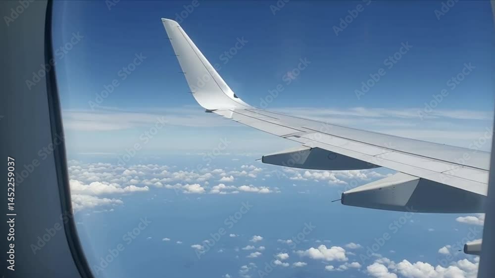 Airplane Wing Over Clouds - 4K Serene Flight View for Travel and Relaxation Videos Airplane Wing Over Clouds - 4K Serene Flight View for Travel and Relaxation Videos