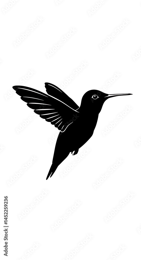 Hummingbird in Flight: Black Ink Silhouette AI Generated Hummingbird in Flight: Black Ink Silhouette AI Generated