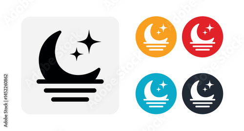 Crescent moon with stars icon illustration isolated vector sign symbol