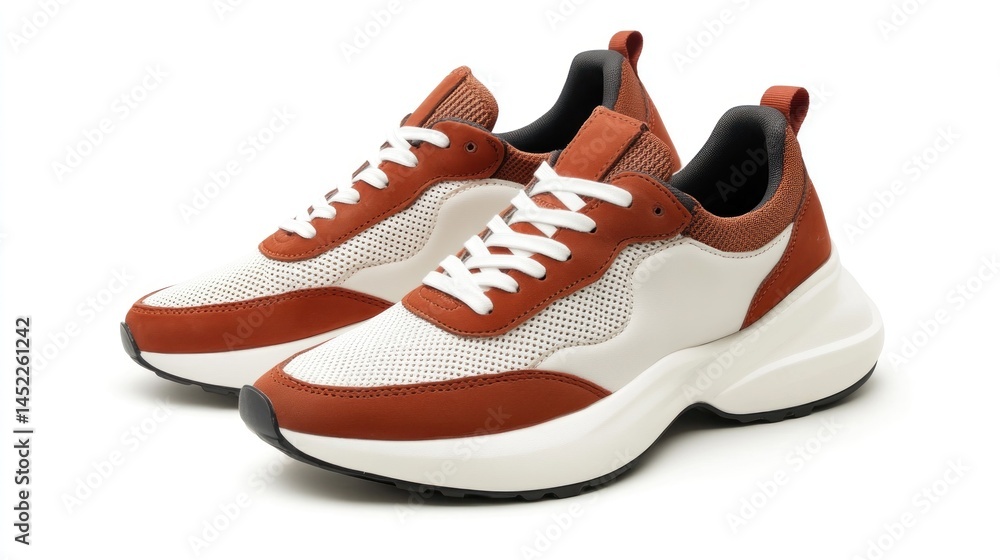 Stylish, comfortable, casual sneakers in rust and cream Stylish, comfortable, casual sneakers in rust and cream