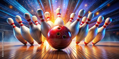 Bowling Ball Striking Pins: High-Resolution Stock Photo of Intense Bowling Action
