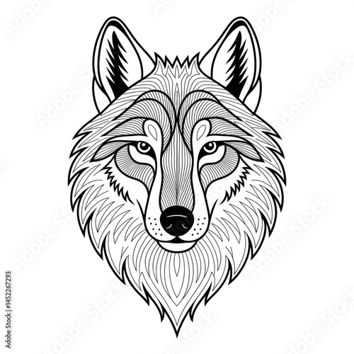 ‎A black and white jackal illustration line art of a coloring page