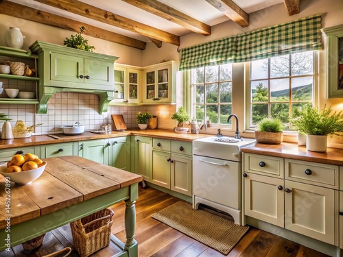Charming Cottage Kitchen: Classic English Style Cabinets, Farmhouse Countertop & Appliances