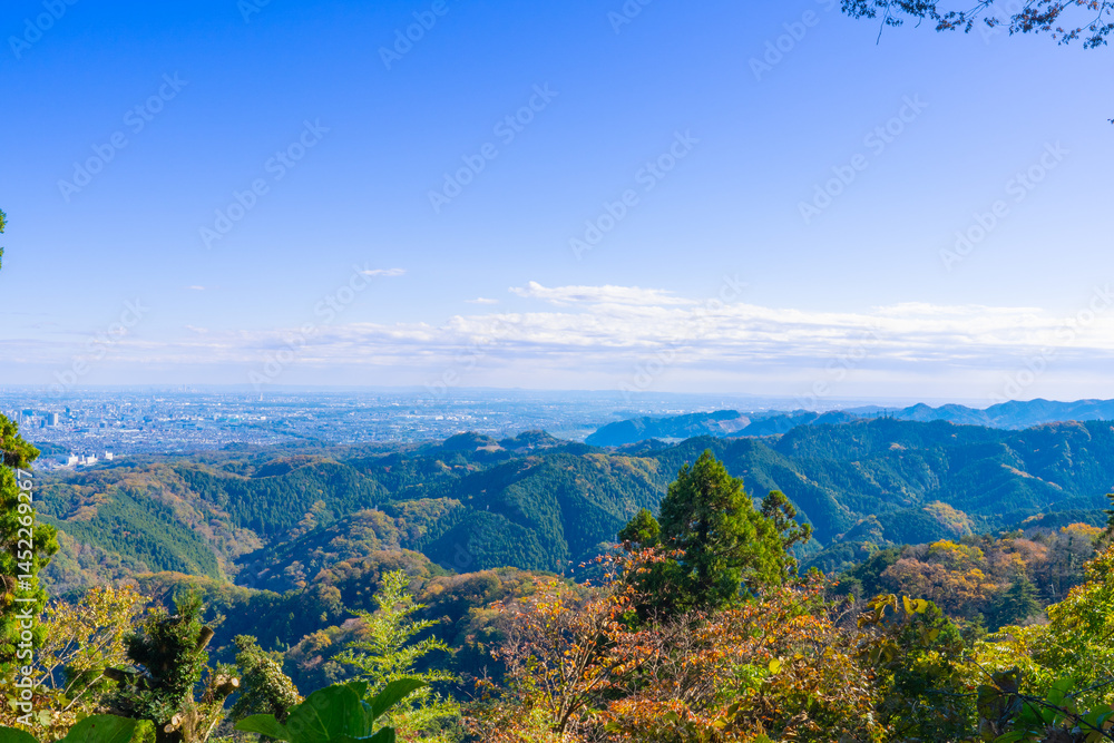 Naklejka premium 東京・高尾山 霞台展望台からのパノラマ風景（2024年11月撮影） 