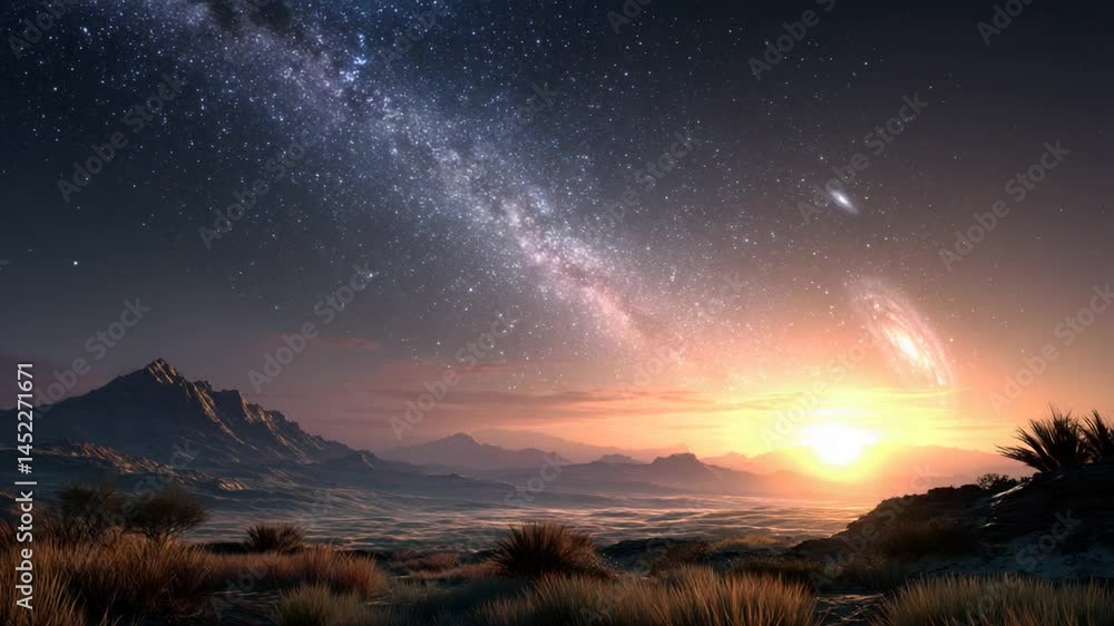 Majestic night sky over tranquil mountain landscape Majestic night sky over tranquil mountain landscape