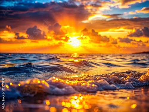 Coastal Bokeh: Radiant Ocean Sunset, Soft Focus Glow