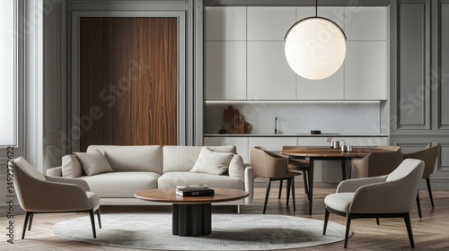 Wallpaper Mural Modern apartment living room, dining area, kitchen Torontodigital.ca