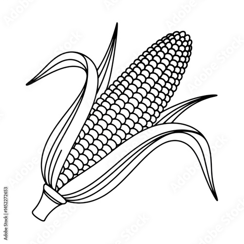 ‎A black and white corn illustration line art of a coloring page