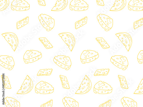 Cartoon Cheese doodle seamless pattern for background and packaging. Vector design. Various cheese design wallpaper. Variety of cheese icon. Cheese pattern background set. Collection icon cheese.