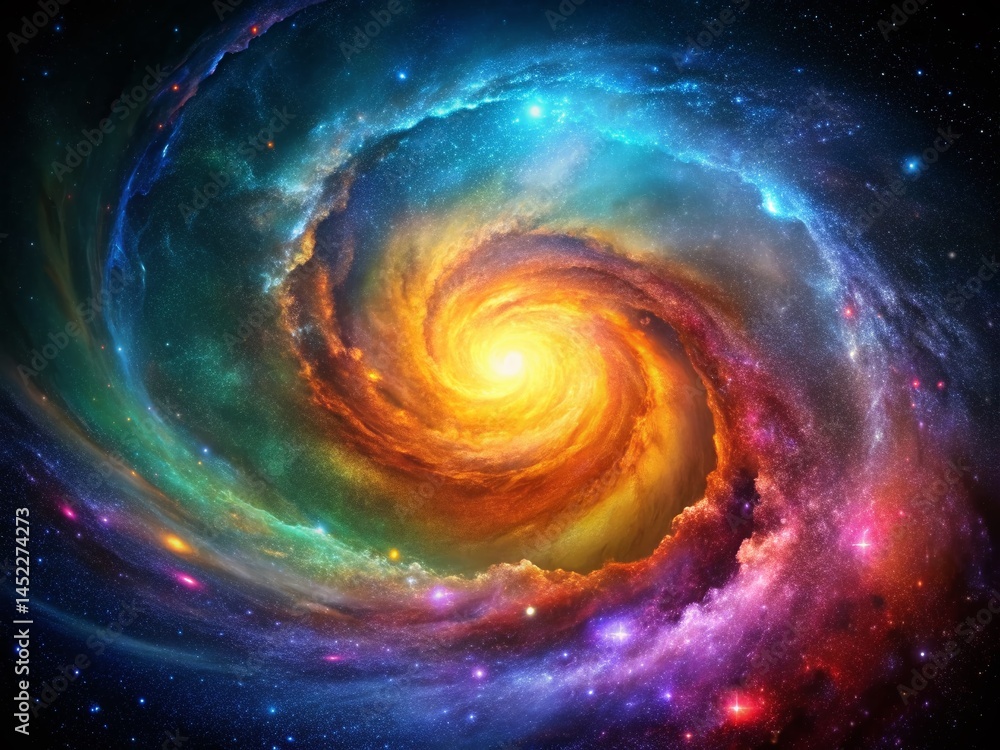 Cosmic Nebula Swirl: Vibrant Galaxy Panorama on White Background - Stock Photo Cosmic Nebula Swirl: Vibrant Galaxy Panorama on White Background - Stock Photo