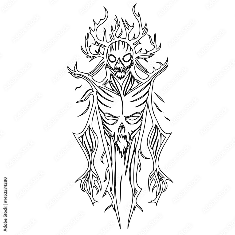 Fototapeta premium Intricate spectral entity design with skeletal accents and botanical crown