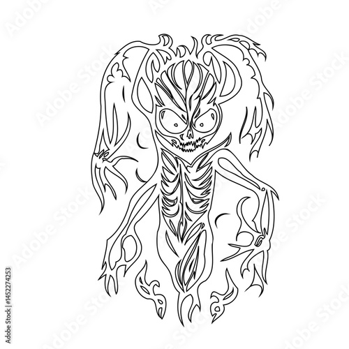 Stylized rendition of a spectral being rendered as a line drawing illustration