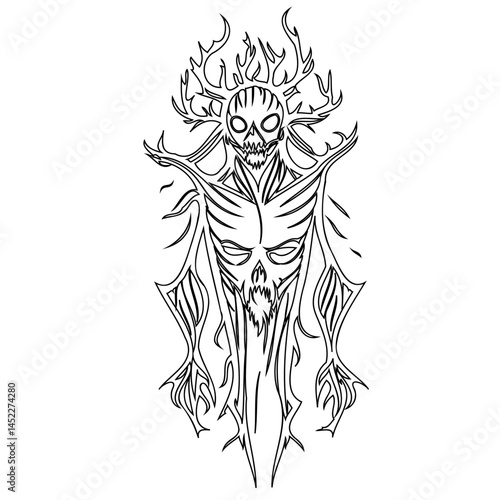 Intricate spectral entity design with skeletal accents and botanical crown