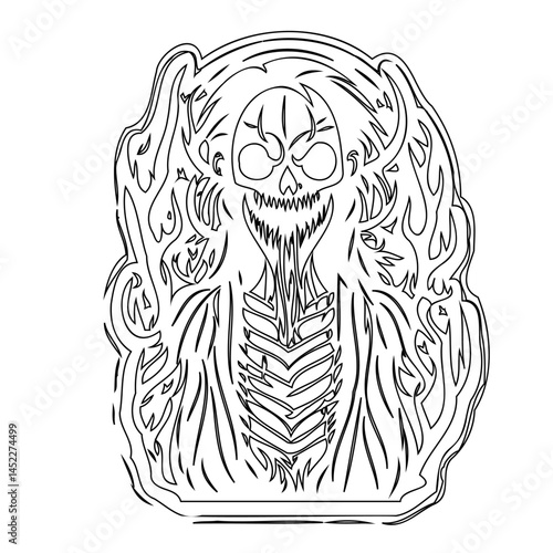 Ornate monochrome depiction of an otherworldly spectral figure artwork