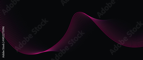 Vector abstract light lines wavy flowing dynamic in pink colors isolated on black background.	
