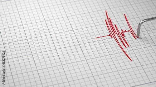 Seismograph for earthquake detection or polygraph lie detector is drawing diagram. .