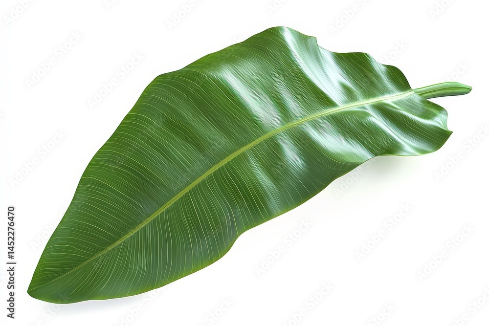 Fototapeta premium A single tropical leaf against a plain white background.