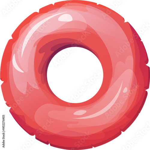 Inflatable pool ring top view. Bright red swimming float. Vector cartoon design.