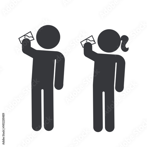 Isolated pictogram of man and woman drinking water from a glass, used for health and medical graphic design elements