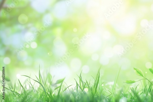 Green grass sunlight nature background.