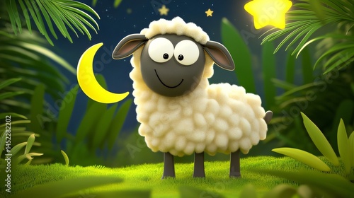 Vibrant Cartoon Sheep in a Fun and Lively Eid Celebration Environment Made with Generative AI Technology