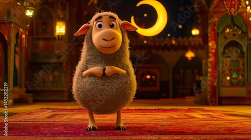 Playful Animated Sheep in a Colorful Eid Inspired Setting Full of Joy Made with Generative AI Technology