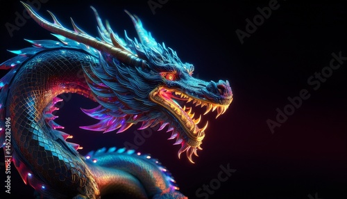 Cyberpunk Dragon Iridescent Scales, Metallic Gold, Fierce Roar