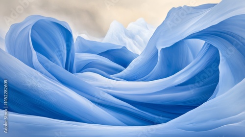 Surreal Blue Ice Waves Flowing in a Dreamlike Abstract Formation Made with Generative AI Technology