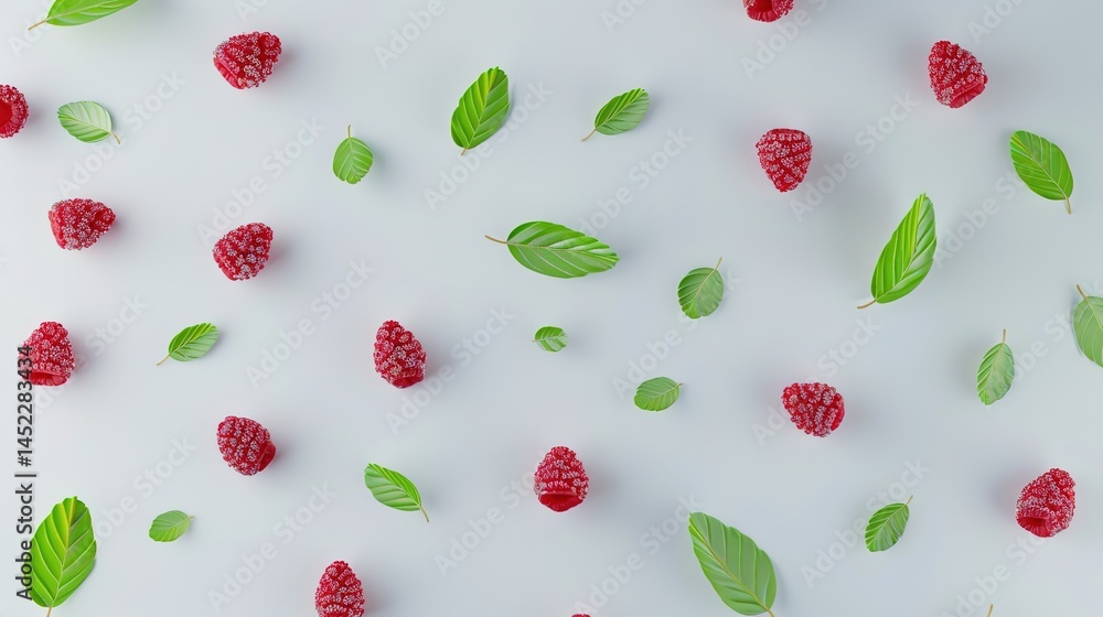 Raspberries adorned with leaves are presented in isolation on a pristine white background. This visually appealing sight, perhaps crafted with generative AI, showcases the natural beauty and freshness Raspberries adorned with leaves are presented in isolation on a pristine white background. This visually appealing sight, perhaps crafted with generative AI, showcases the natural beauty and freshness