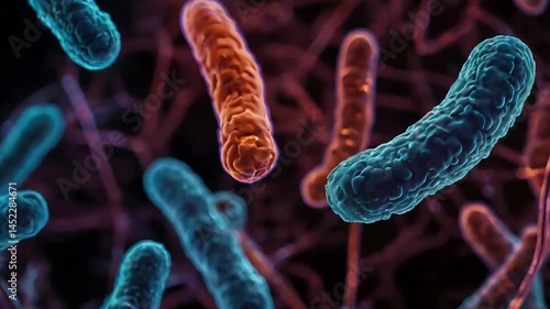 Molecules of candida auris fungal infection, macro. Neon art.