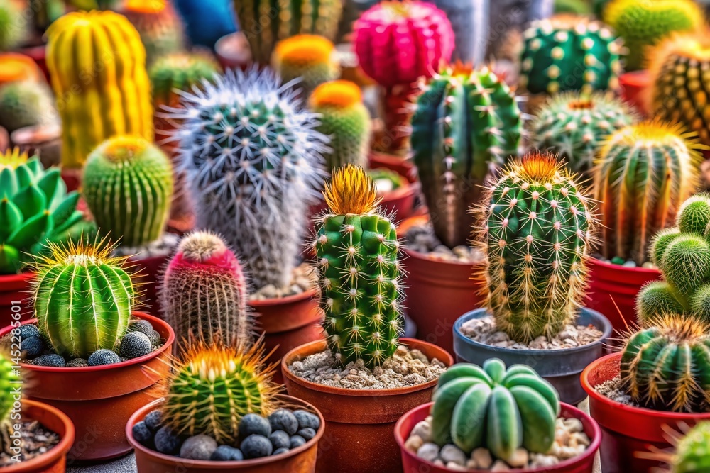 Fototapeta premium Diverse Desert Cactus Collection: Arid Plants, Succulents, Spines, Botanical Photography