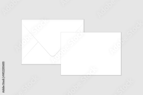 White closed envelope and flat card mockup template. Euro flap luxury mailing envelope with greeting card for wedding, invitations, graduation, birthday, party and more for your design or business.