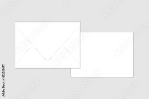 White closed envelope and flat card mockup template. Euro flap luxury mailing envelope with greeting card for wedding, invitations, graduation, birthday, party and more for your design or business.