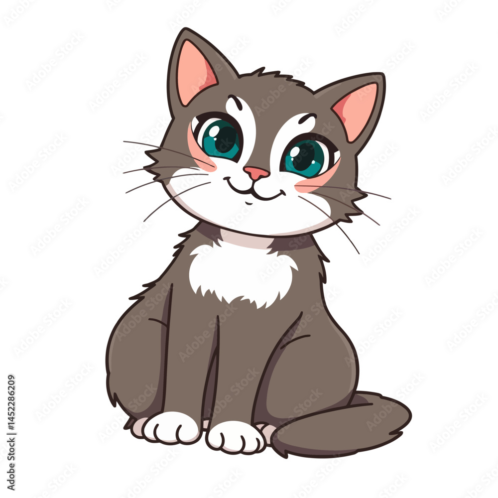 Obraz premium Cute Gray Cat Cartoon Vector Illustration