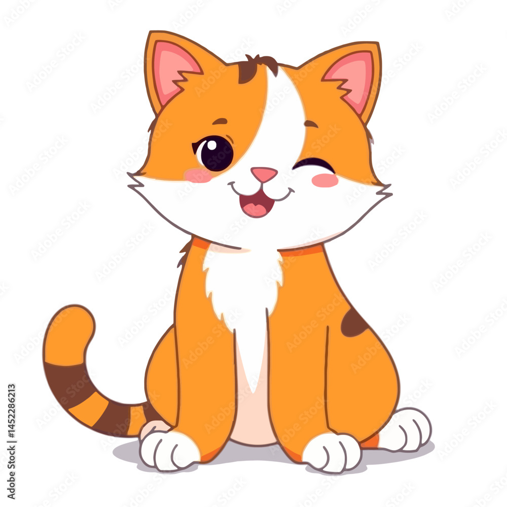 Fototapeta premium Cute Winking Orange Cat Vector Cartoon