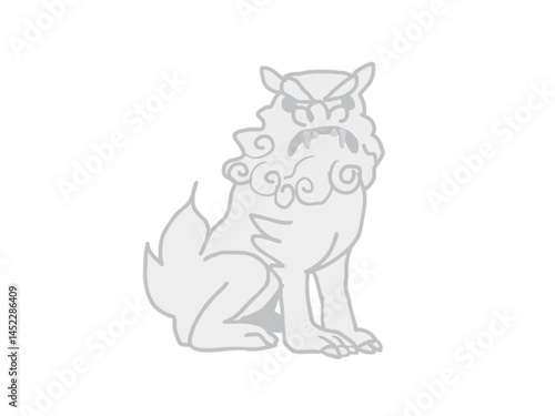Illustration of a guardian lion dog with its mouth closed, guarding the grounds of a shrine