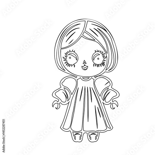Spooky coloring page: an eerie female figure with large eyes and a small mouth
