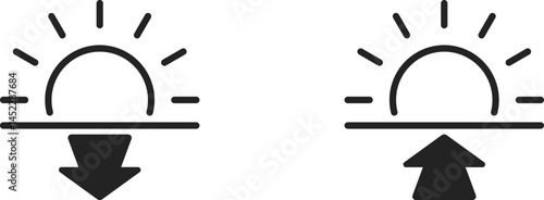 Sunrise and sunset icons, daylight symbols for time, weather apps and daily schedulers