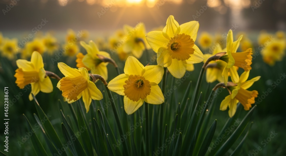 Obraz premium Yellow Daffodils in Morning Sunlight