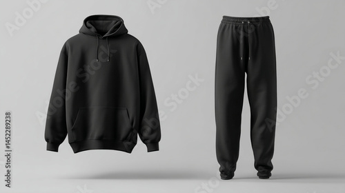 Black hoodie and sweatpants set mockup casual clothing apparel loungewear fashion template design outfit