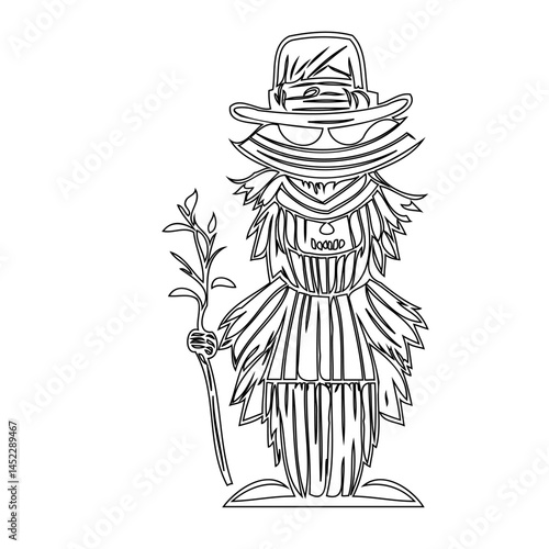 Stylized monochrome illustration of a peculiar creature with unique outfit