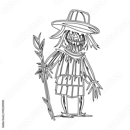 Minimalist Scarecrow Illustration: Spooky Farm Character Design for Halloween Decor