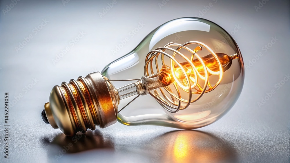 Fototapeta premium Edison Style Spiral Filament Light Bulb, Vintage Retro Lighting, Energy Efficient, Close-up Product Shot