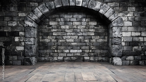 Dark Stone Archway Medieval Brick Room Interior