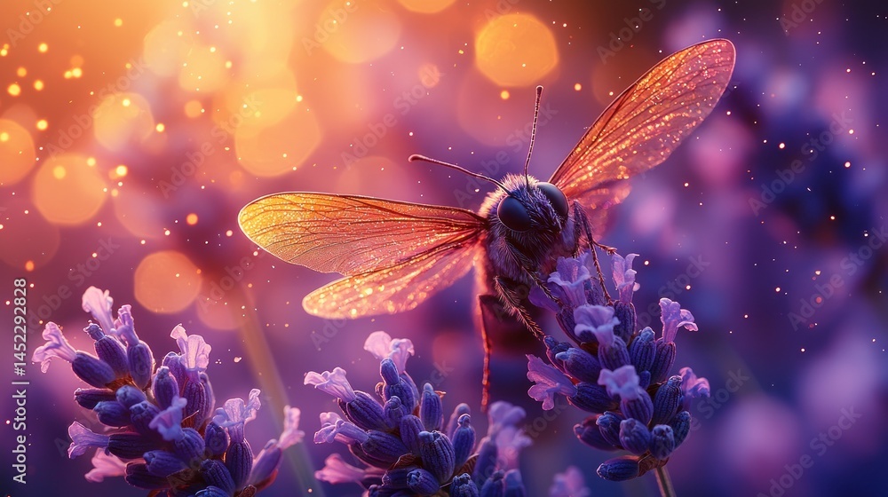 A bee on lavender at sunset A bee on lavender at sunset