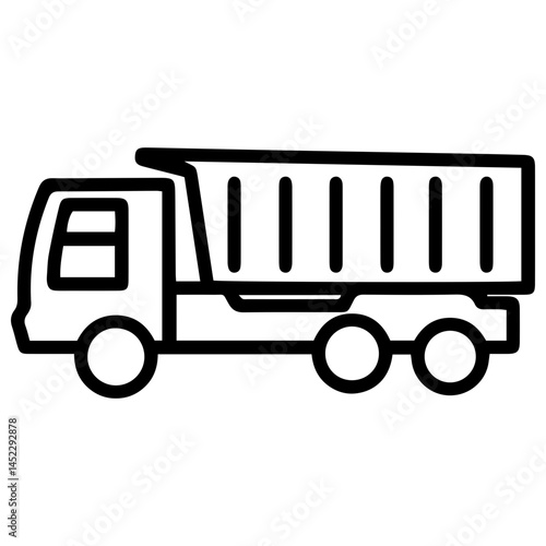 
Dump truck (outline style). A truck with an open, container-like bed symbolizes transportation, construction, or hauling. Represents vehicles used for carrying materials, construction equipment