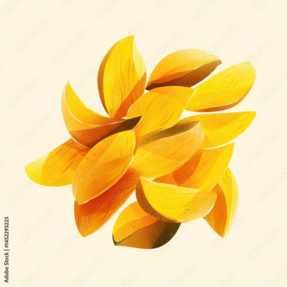 Obraz premium Abstract Yellow Petal Arrangement on Cream Background - Modern Art Inspired Design, Floral Illustration, Warm Tones, Digital Painting
