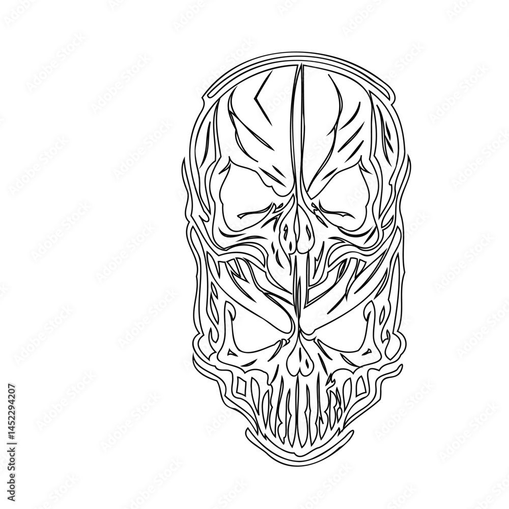 Fototapeta premium Intricate monochromatic skull artwork with symmetrical and detailed line work