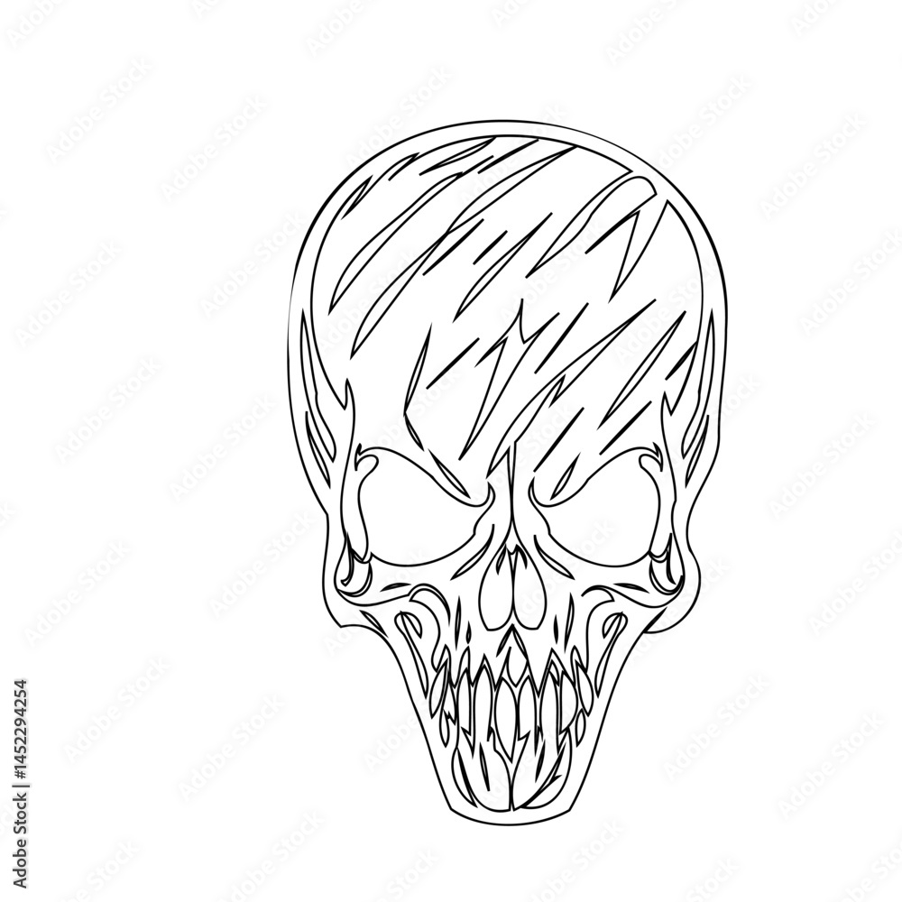 Fototapeta premium Stylized Skull Illustration: Linear Art Depicting Mortality and Design Concept